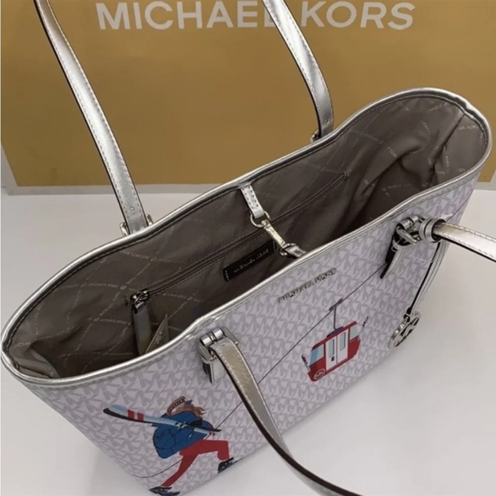 Michael Kors Signature Jet Set Girls Medium Carryall Tote Bright White Multi - Picture 8 of 14
